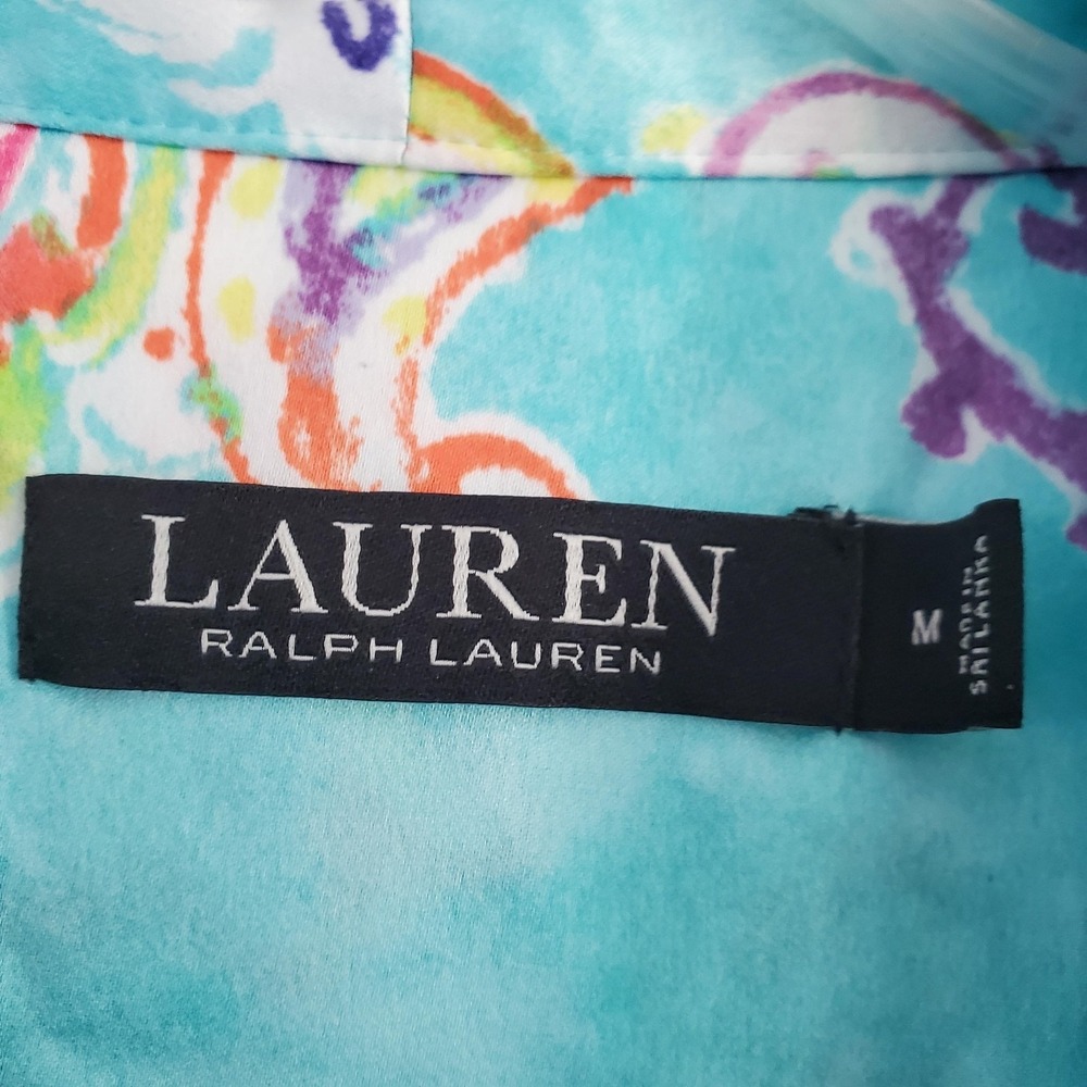 Lauren Ralph Lauren Robe Womens Medium Blue Floral Paisley Belted Kimono Pocket - Picture 2 of 9